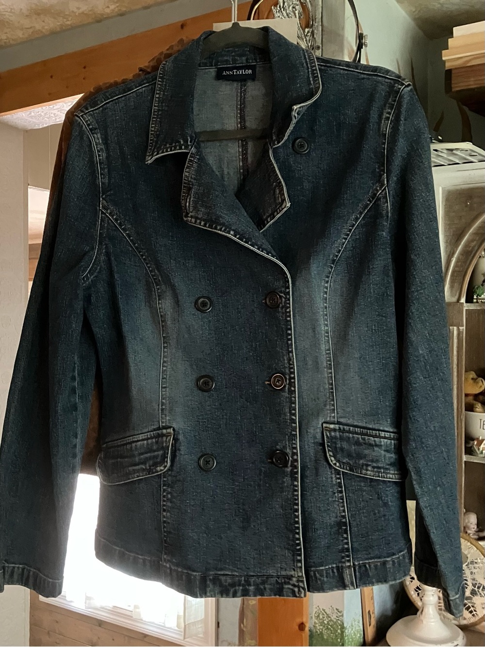 Ann Taylor Dark Indigo Double-Breasted Denim Jacket